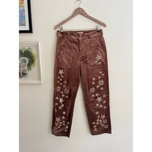 PILCRO The Wanderer Velvet Star Rhinestone Brown Pants Size 27 NWT